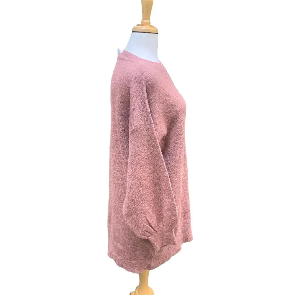 Topshop Oversized Sweater Sz 6 Dusty Rose‎ Pink Puff Sleeves  NWT Cozycore